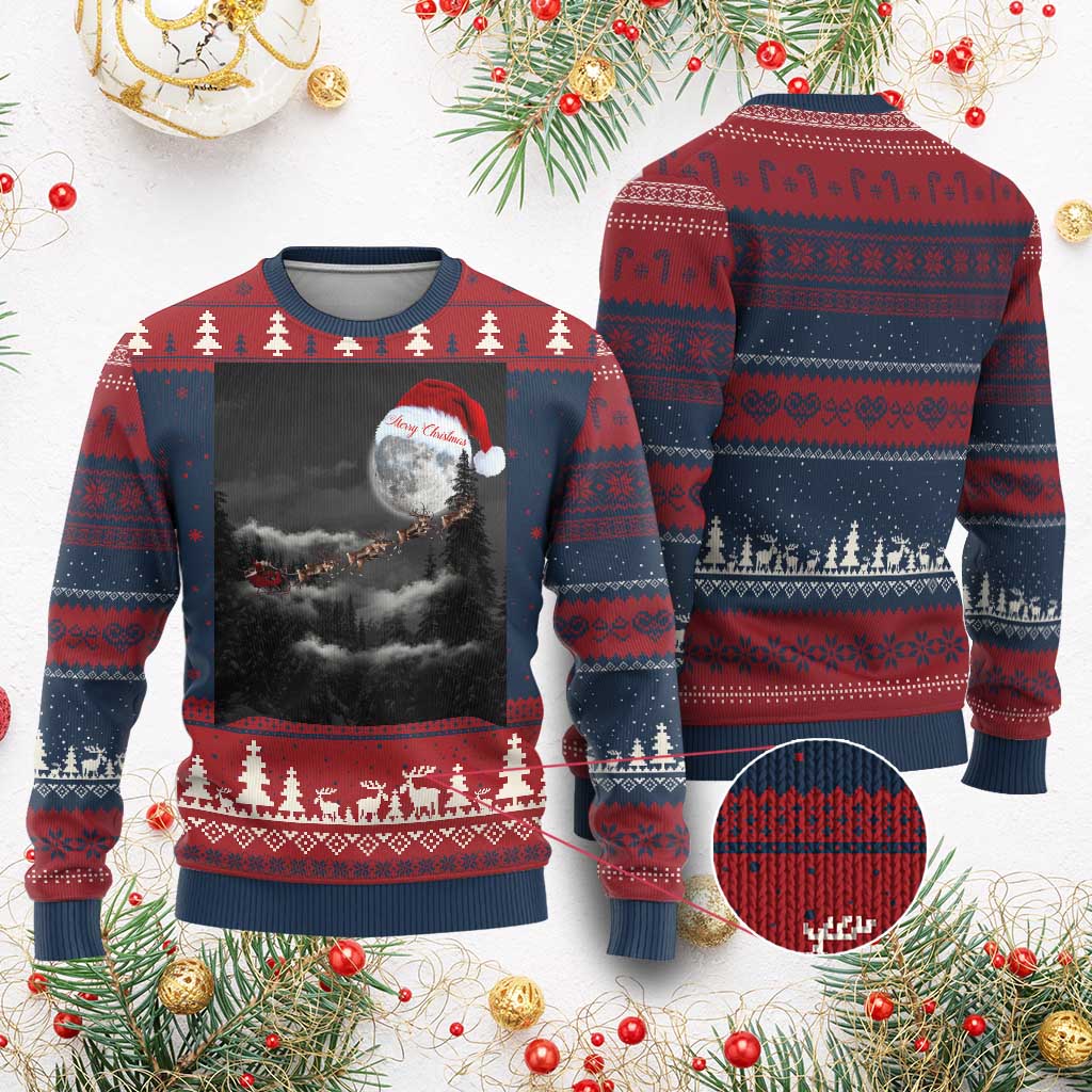 Merry Xmas Ugly Christmas Sweater Santa To The Moon TS10 Burgundy Print Your Wear