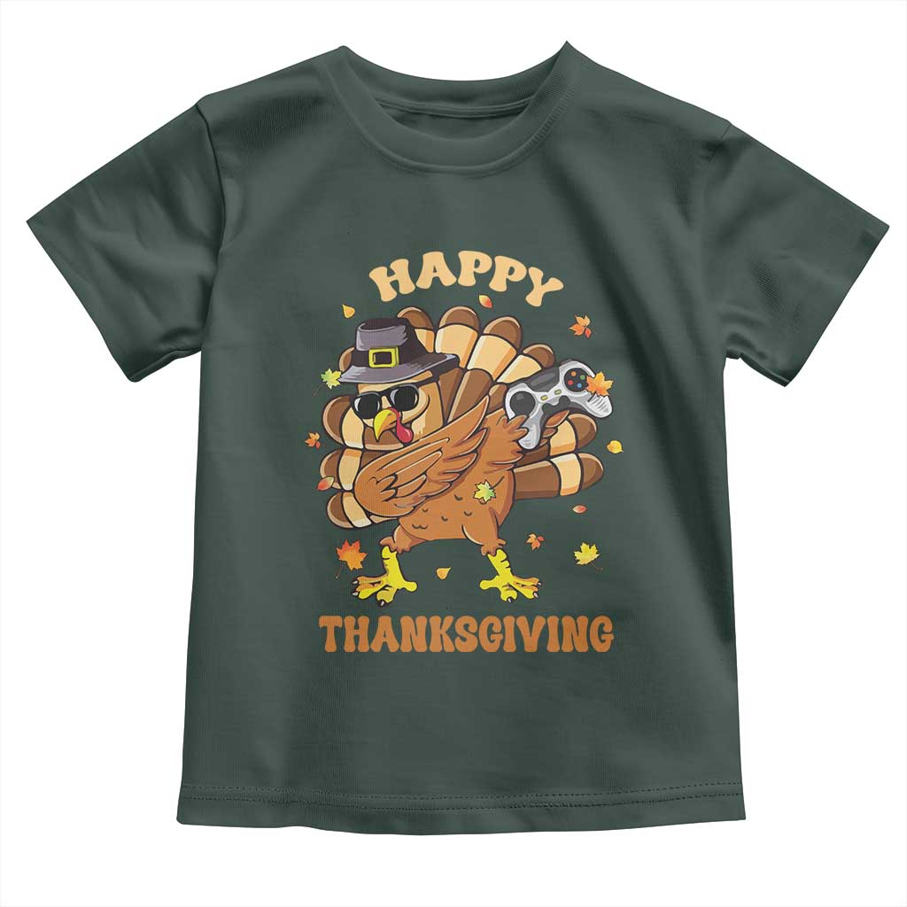 Funny Thanksgiving Baby Shirt Dabbing Gamer Turkey TS10 Dark Forest Green Print Your Wear