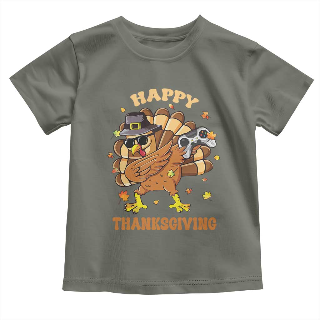 Funny Thanksgiving Baby Shirt Dabbing Gamer Turkey TS10 Military Green Print Your Wear