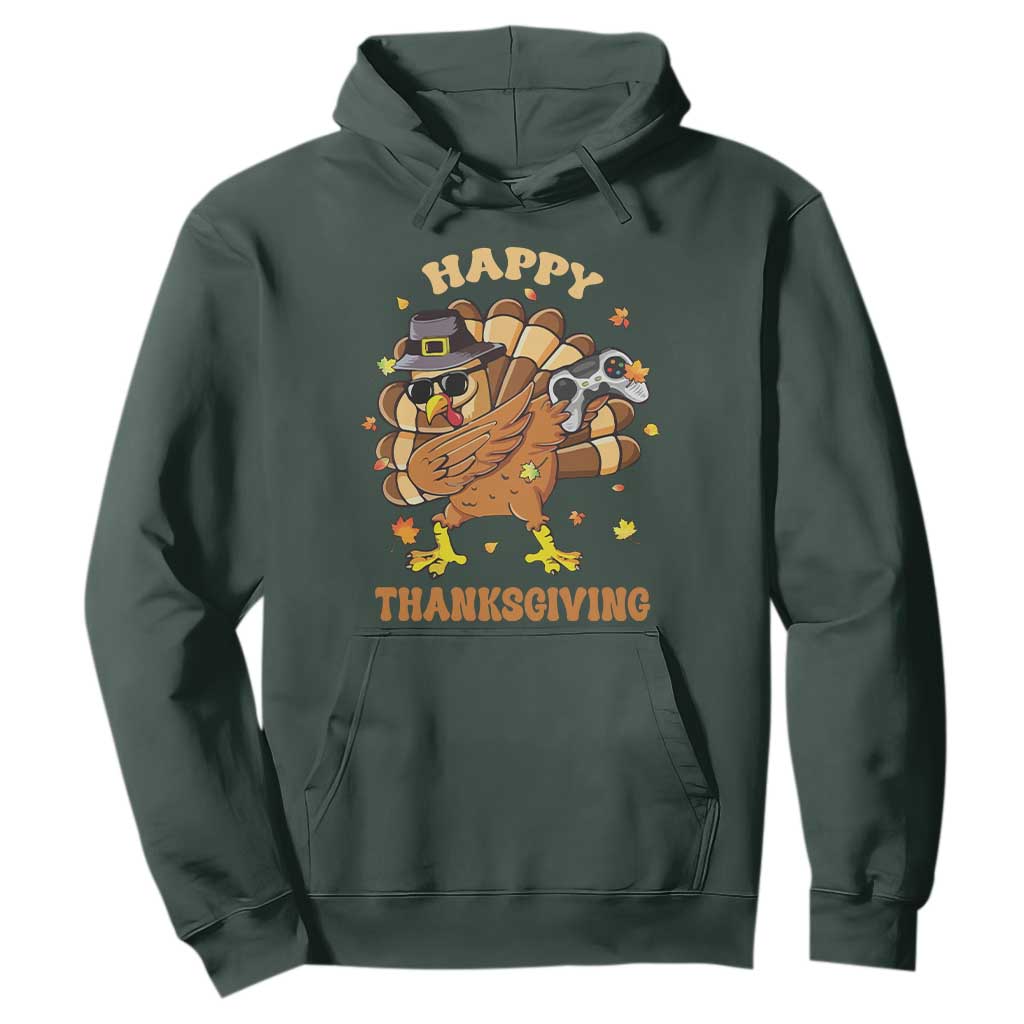 Funny Thanksgiving Hoodie Dabbing Gamer Turkey TS10 Dark Forest Green Print Your Wear