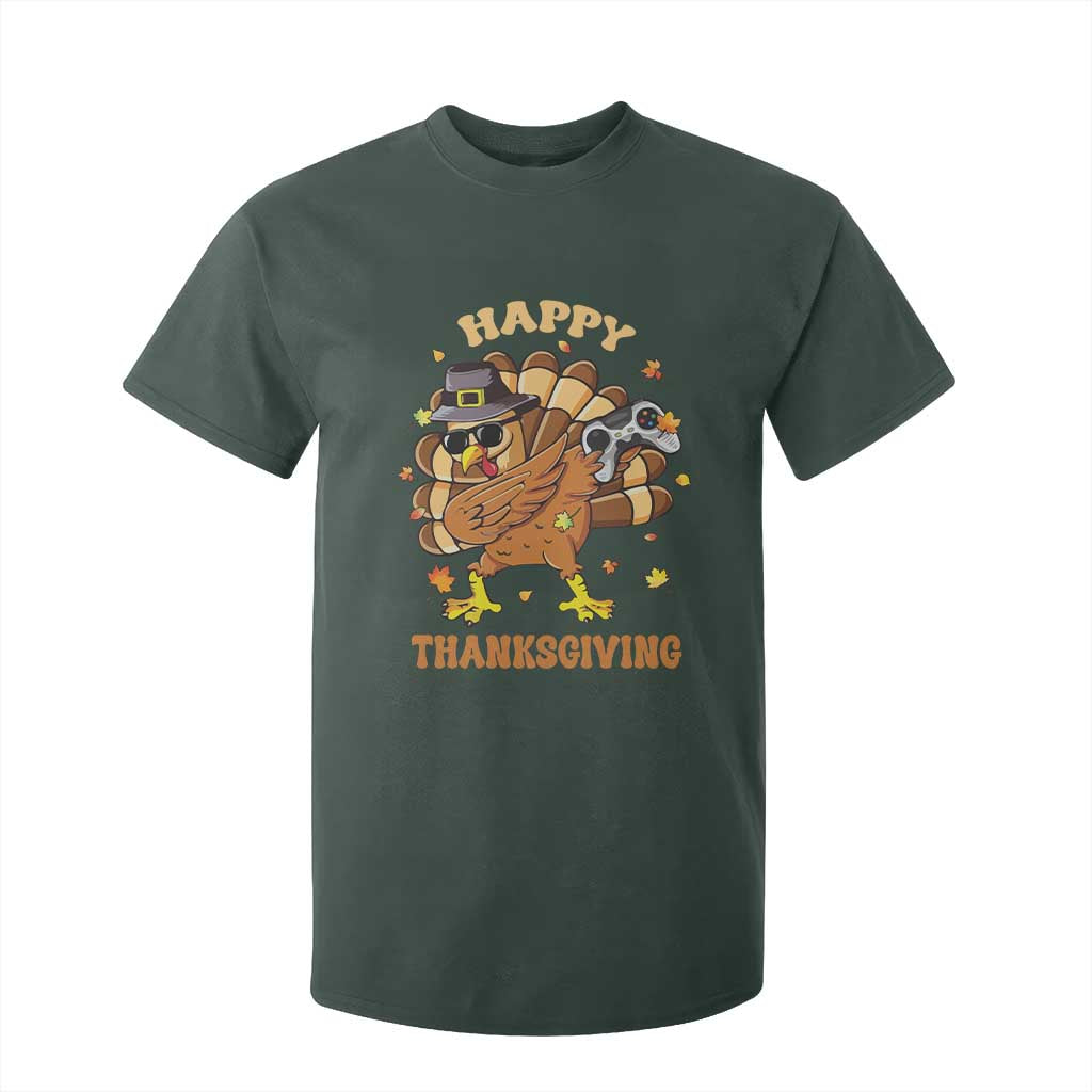 Funny Thanksgiving T Shirt For Kid Dabbing Gamer Turkey TS10 Dark Forest Green Print Your Wear
