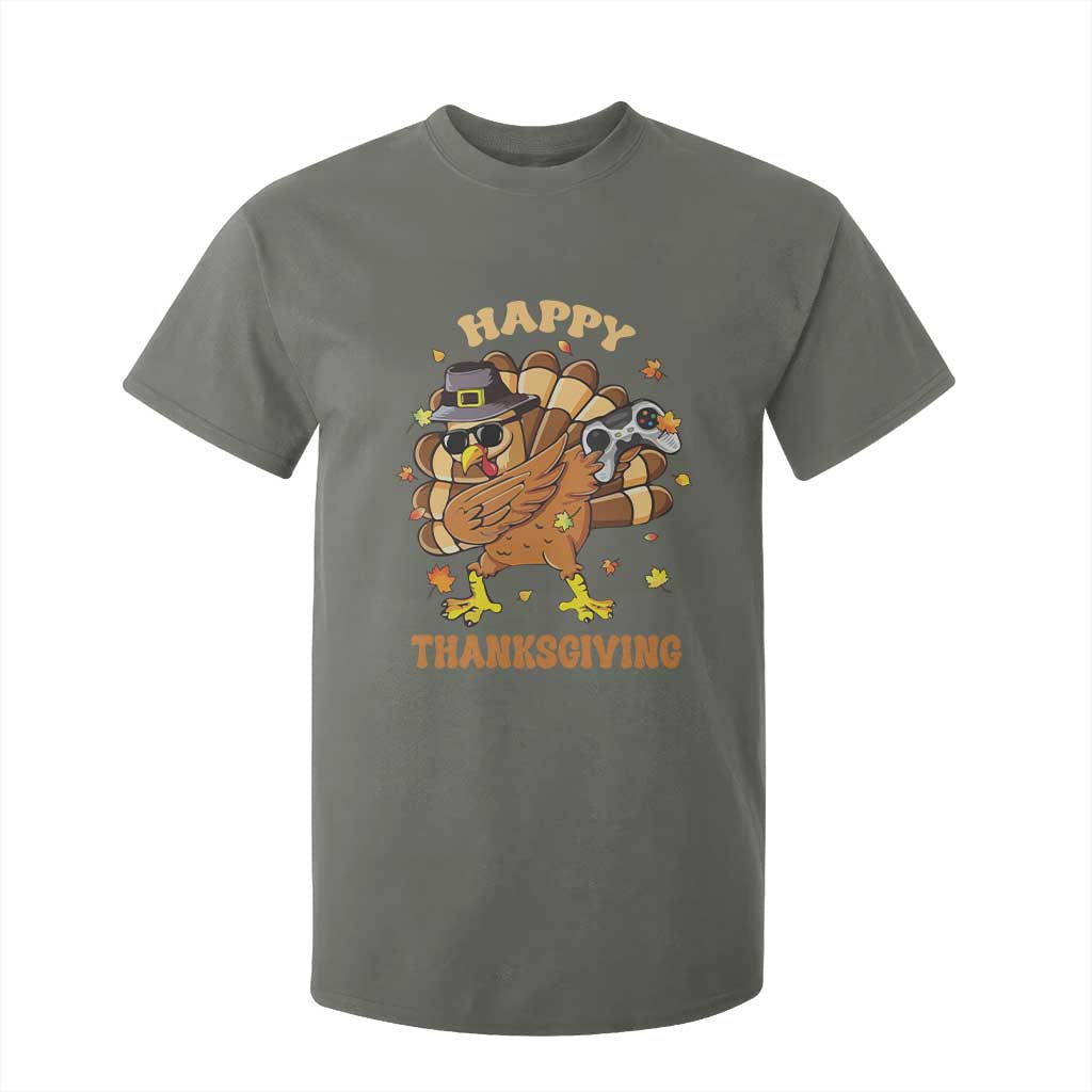 Funny Thanksgiving T Shirt For Kid Dabbing Gamer Turkey TS10 Military Green Print Your Wear