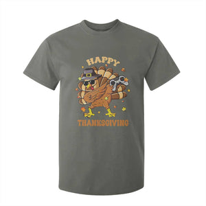Funny Thanksgiving T Shirt For Kid Dabbing Gamer Turkey TS10 Military Green Print Your Wear