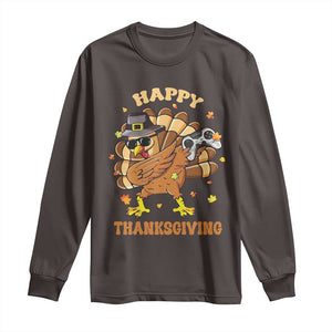 Funny Thanksgiving Long Sleeve Shirt Dabbing Gamer Turkey TS10 Dark Chocolate Print Your Wear