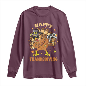 Funny Thanksgiving Long Sleeve Shirt Dabbing Gamer Turkey TS10 Maroon Print Your Wear