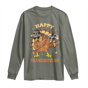 Funny Thanksgiving Long Sleeve Shirt Dabbing Gamer Turkey TS10 Military Green Print Your Wear