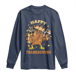 Funny Thanksgiving Long Sleeve Shirt Dabbing Gamer Turkey TS10 Navy Print Your Wear