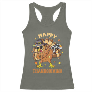 Funny Thanksgiving Racerback Tank Top Dabbing Gamer Turkey TS10 Military Green Print Your Wear