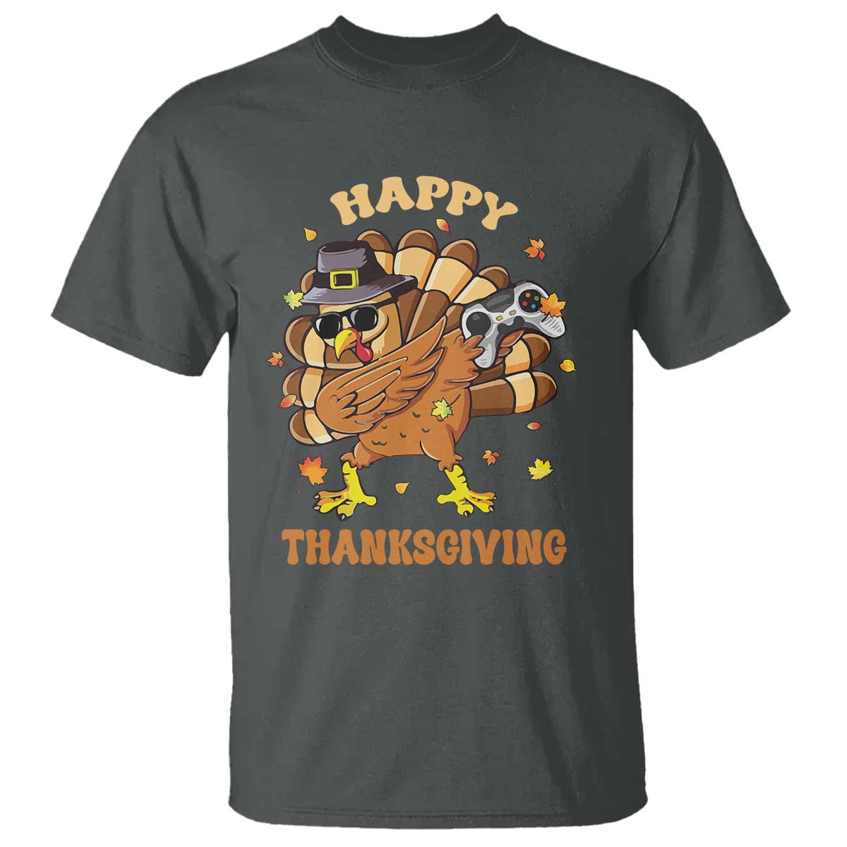 Funny Thanksgiving T Shirt Dabbing Gamer Turkey TS10 Dark Heather Print Your Wear