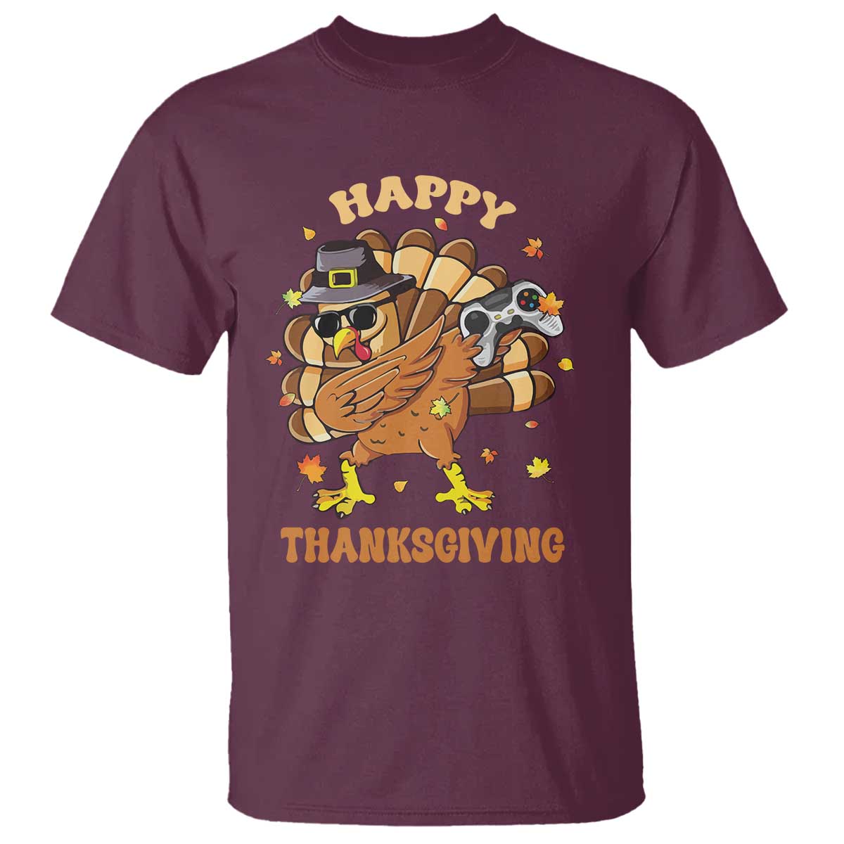 Funny Thanksgiving T Shirt Dabbing Gamer Turkey TS10 Maroon Print Your Wear