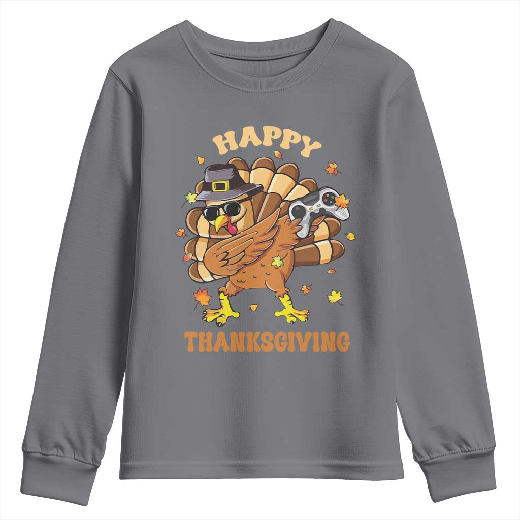 Funny Thanksgiving Youth Sweatshirt Dabbing Gamer Turkey TS10 Charcoal Print Your Wear