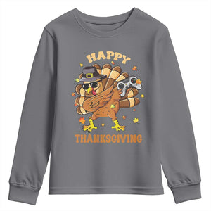 Funny Thanksgiving Youth Sweatshirt Dabbing Gamer Turkey TS10 Charcoal Print Your Wear