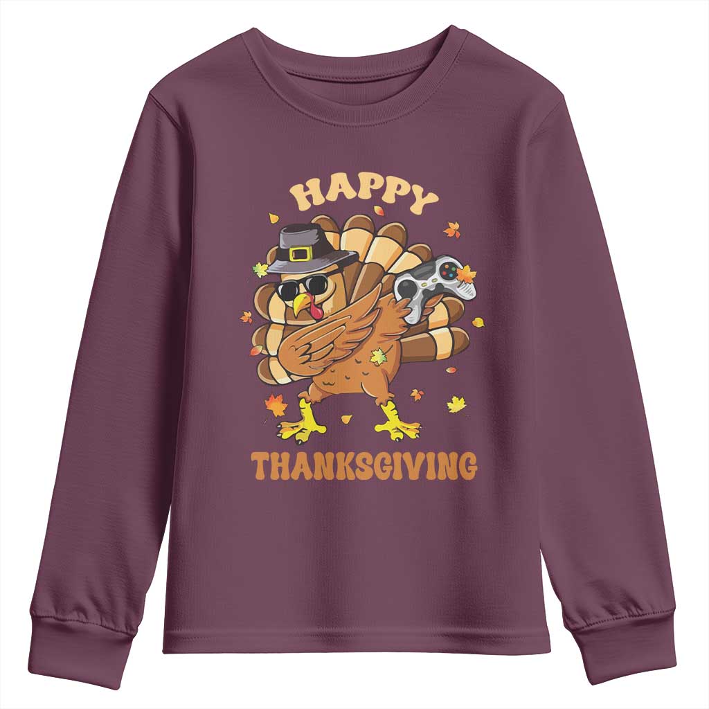 Funny Thanksgiving Youth Sweatshirt Dabbing Gamer Turkey TS10 Maroon Print Your Wear