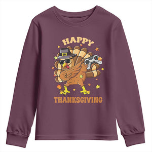 Funny Thanksgiving Youth Sweatshirt Dabbing Gamer Turkey TS10 Maroon Print Your Wear