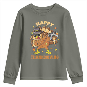 Funny Thanksgiving Youth Sweatshirt Dabbing Gamer Turkey TS10 Military Green Print Your Wear