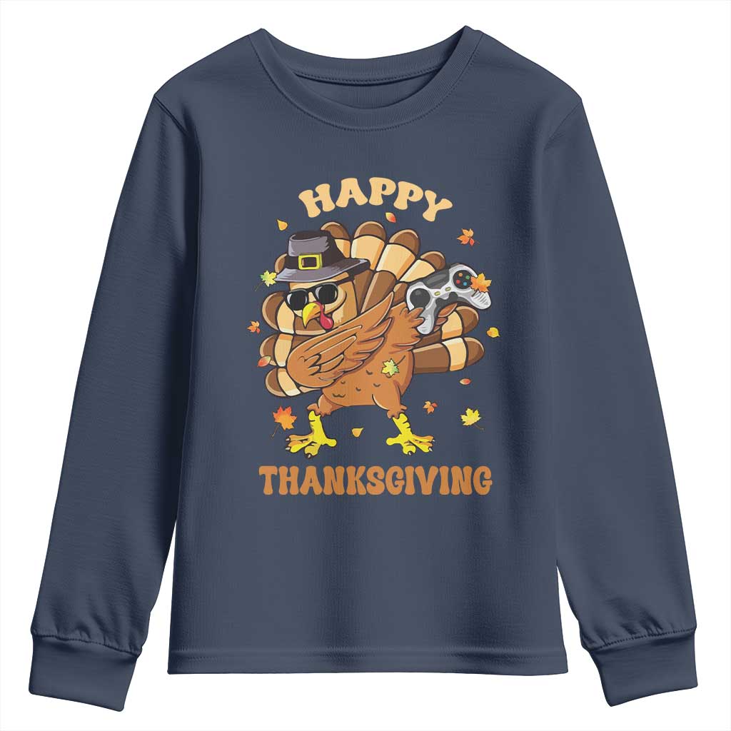 Funny Thanksgiving Youth Sweatshirt Dabbing Gamer Turkey TS10 Navy Print Your Wear