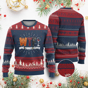 Funny Thanksgiving Knit Sweatshirt WTF Wine Turkey Family TS10 Burgundy Print Your Wear