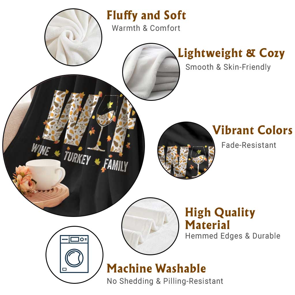 Funny Thanksgiving Throw Blanket WTF Wine Turkey Family Family Dinner TS10 Print Your Wear