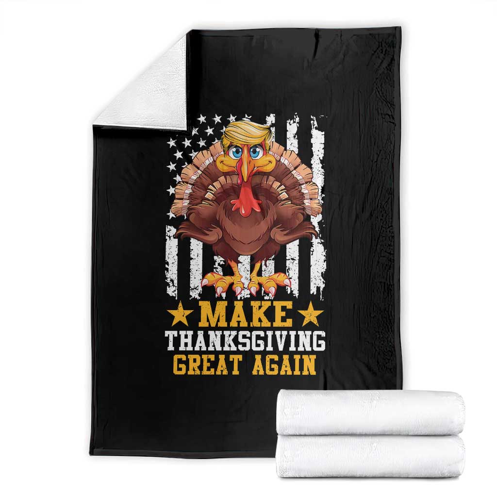 Funny Trump Thanksgiving Throw Blanket Make Thanksgiving Great Again Trump Turkey US Flag TS10 Black Print Your Wear