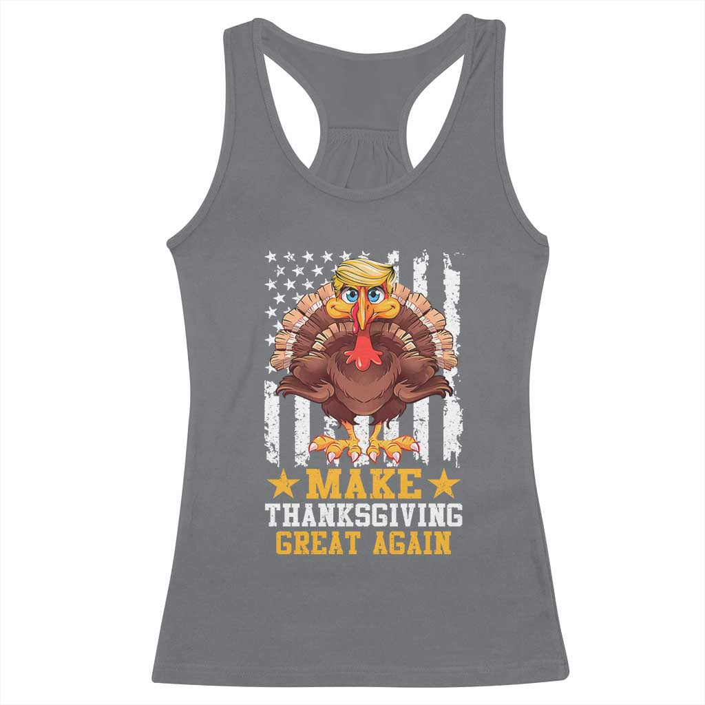 Funny Trump Thanksgiving Racerback Tank Top Make Thanksgiving Great Again Trump Turkey US Flag TS10 Charcoal Print Your Wear