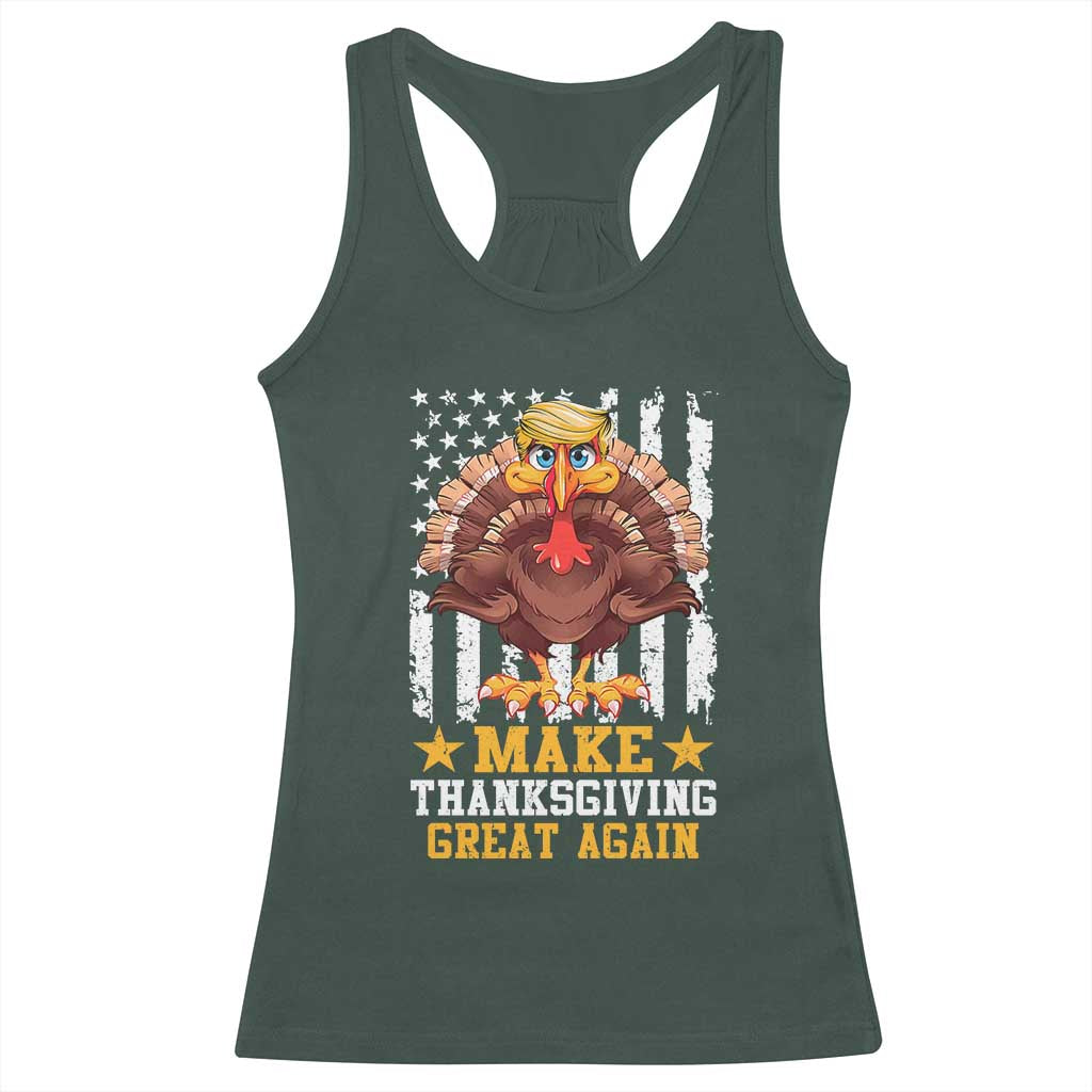 Funny Trump Thanksgiving Racerback Tank Top Make Thanksgiving Great Again Trump Turkey US Flag TS10 Dark Forest Green Print Your Wear
