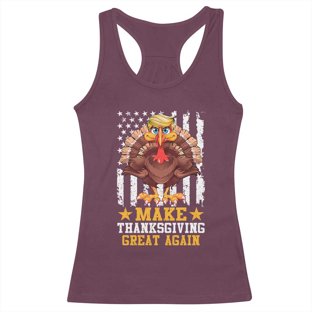 Funny Trump Thanksgiving Racerback Tank Top Make Thanksgiving Great Again Trump Turkey US Flag TS10 Maroon Print Your Wear