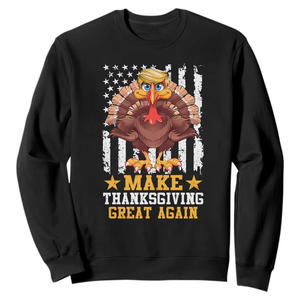 Funny Trump Thanksgiving Sweatshirt Make Thanksgiving Great Again Trump Turkey US Flag TS10 Black Print Your Wear