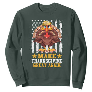 Funny Trump Thanksgiving Sweatshirt Make Thanksgiving Great Again Trump Turkey US Flag TS10 Dark Forest Green Print Your Wear