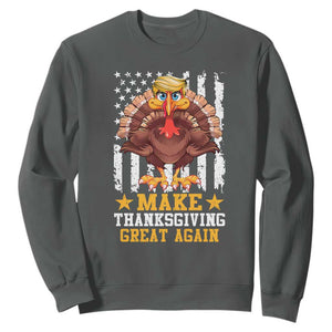 Funny Trump Thanksgiving Sweatshirt Make Thanksgiving Great Again Trump Turkey US Flag TS10 Dark Heather Print Your Wear