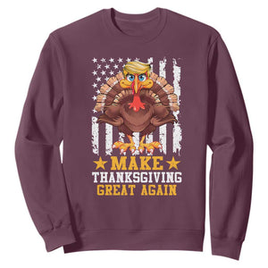 Funny Trump Thanksgiving Sweatshirt Make Thanksgiving Great Again Trump Turkey US Flag TS10 Maroon Print Your Wear