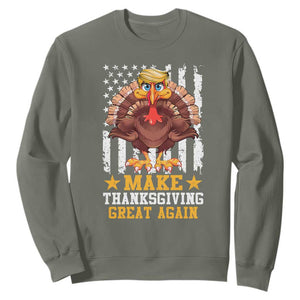 Funny Trump Thanksgiving Sweatshirt Make Thanksgiving Great Again Trump Turkey US Flag TS10 Military Green Print Your Wear