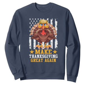 Funny Trump Thanksgiving Sweatshirt Make Thanksgiving Great Again Trump Turkey US Flag TS10 Navy Print Your Wear
