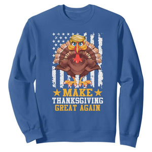 Funny Trump Thanksgiving Sweatshirt Make Thanksgiving Great Again Trump Turkey US Flag TS10 Royal Blue Print Your Wear