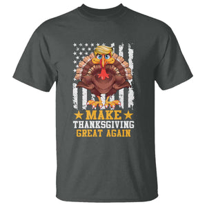 Funny Trump Thanksgiving T Shirt Make Thanksgiving Great Again Trump Turkey US Flag TS10 Dark Heather Print Your Wear
