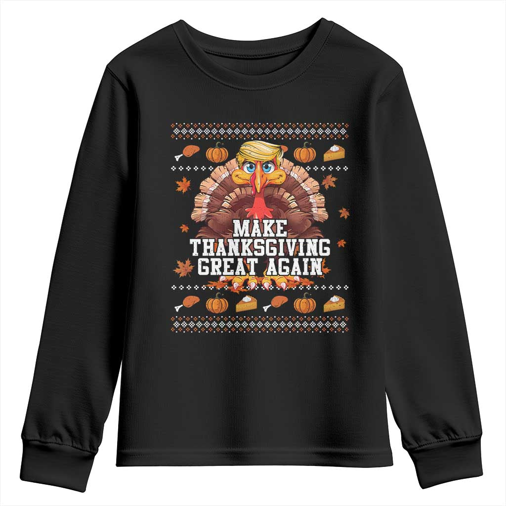 Funny Thanksgiving Trump 2024 Youth Sweatshirt Make Thanksgiving Great Again Trump Turkey TS10 Black Print Your Wear