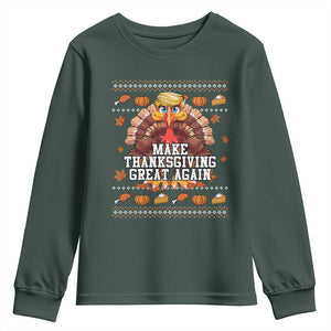 Funny Thanksgiving Trump 2024 Youth Sweatshirt Make Thanksgiving Great Again Trump Turkey TS10 Dark Forest Green Print Your Wear