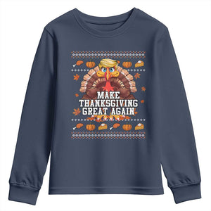 Funny Thanksgiving Trump 2024 Youth Sweatshirt Make Thanksgiving Great Again Trump Turkey TS10 Navy Print Your Wear