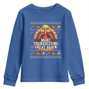 Funny Thanksgiving Trump 2024 Youth Sweatshirt Make Thanksgiving Great Again Trump Turkey TS10 Royal Blue Print Your Wear