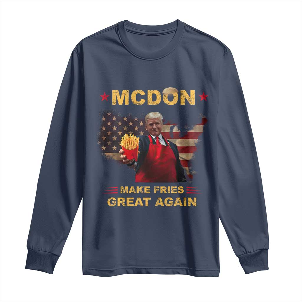 Funny Trump 2024 Long Sleeve Shirt President Trump Makes Fries Great Again American Flag TS10 Navy Print Your Wear