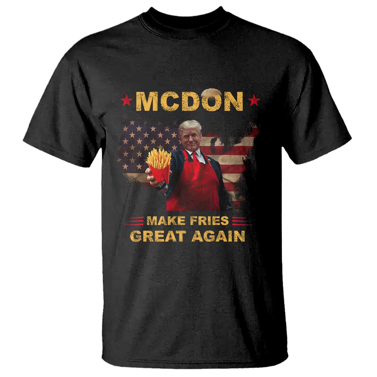 Funny Trump 2024 T Shirt President Trump Makes Fries Great Again American Flag TS10 Black Print Your Wear