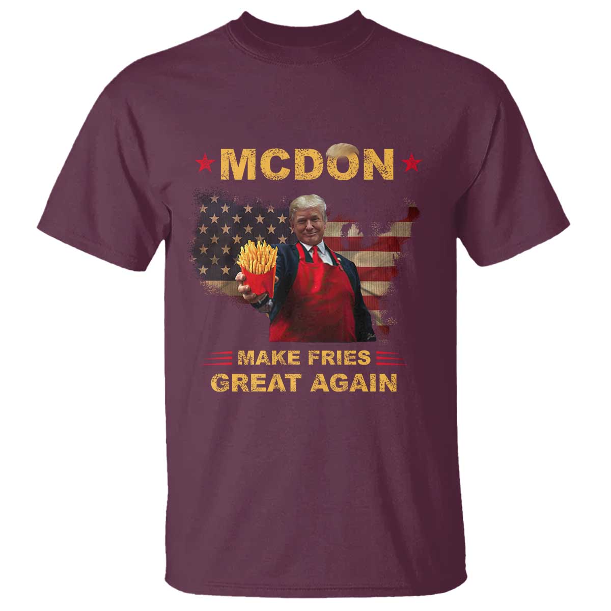 Funny Trump 2024 T Shirt President Trump Makes Fries Great Again American Flag TS10 Maroon Print Your Wear