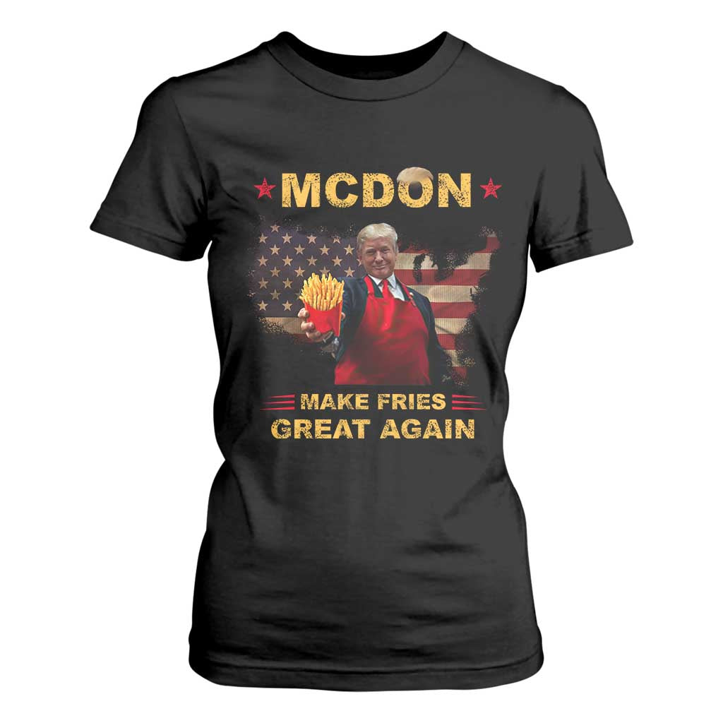 Funny Trump 2024 T Shirt For Women President Trump Makes Fries Great Again American Flag TS10 Black Print Your Wear