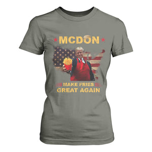 Funny Trump 2024 T Shirt For Women President Trump Makes Fries Great Again American Flag TS10 Military Green Print Your Wear