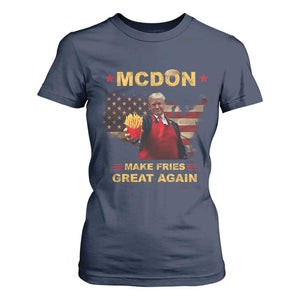 Funny Trump 2024 T Shirt For Women President Trump Makes Fries Great Again American Flag TS10 Navy Print Your Wear