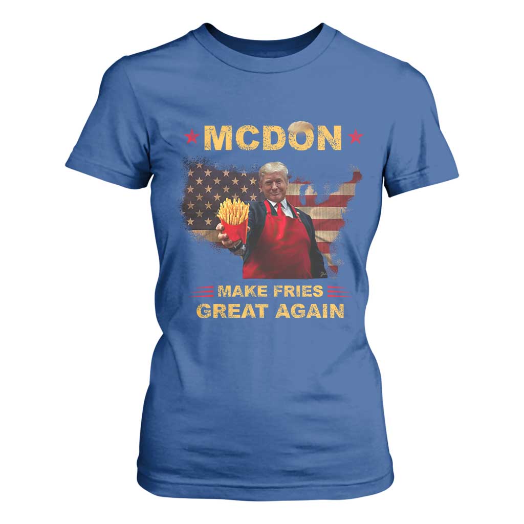 Funny Trump 2024 T Shirt For Women President Trump Makes Fries Great Again American Flag TS10 Royal Blue Print Your Wear