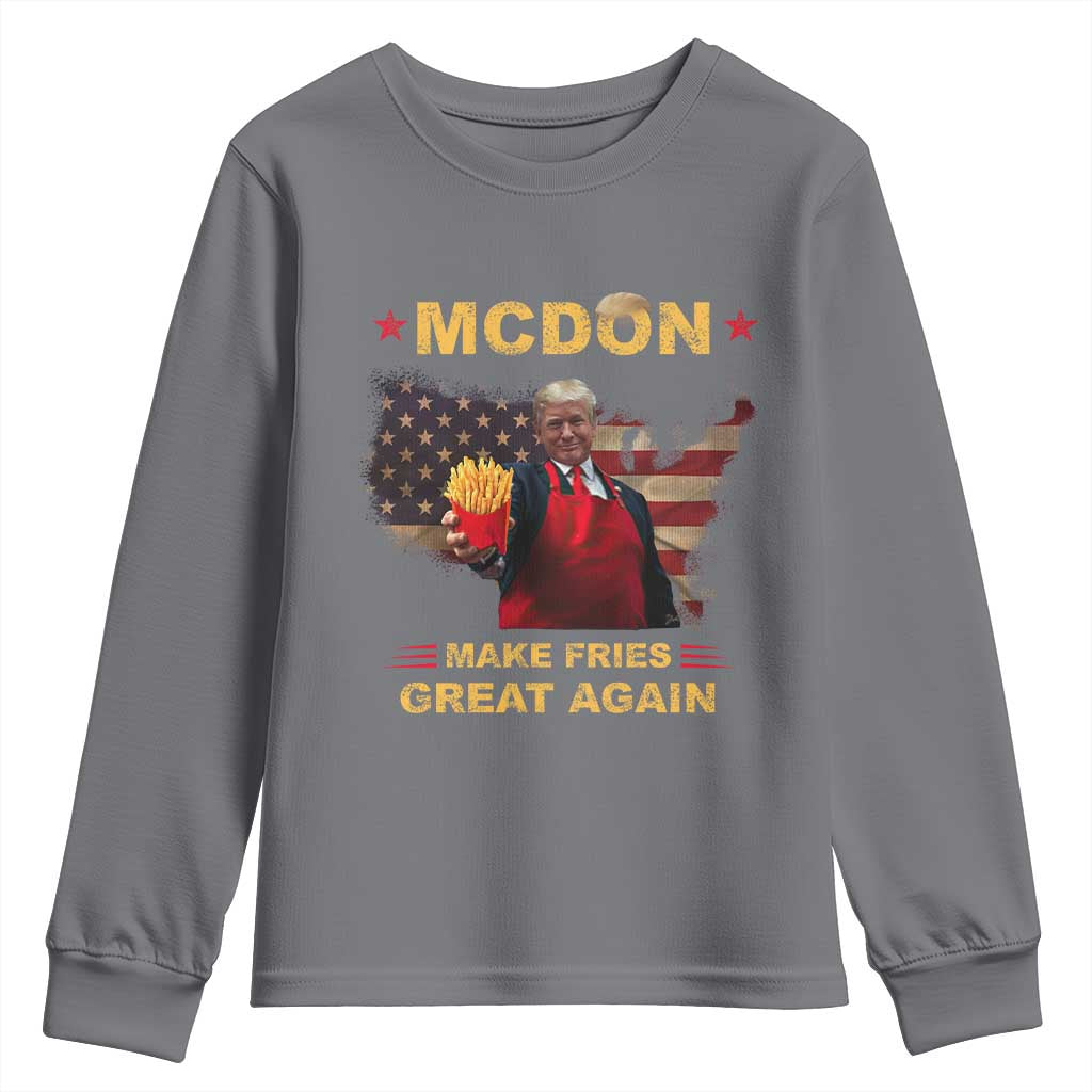 Funny Trump 2024 Youth Sweatshirt President Trump Makes Fries Great Again American Flag TS10 Charcoal Print Your Wear