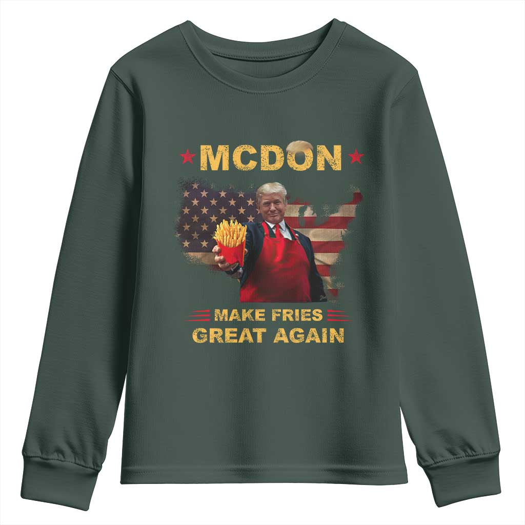 Funny Trump 2024 Youth Sweatshirt President Trump Makes Fries Great Again American Flag TS10 Dark Forest Green Print Your Wear