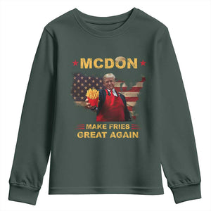 Funny Trump 2024 Youth Sweatshirt President Trump Makes Fries Great Again American Flag TS10 Dark Forest Green Print Your Wear