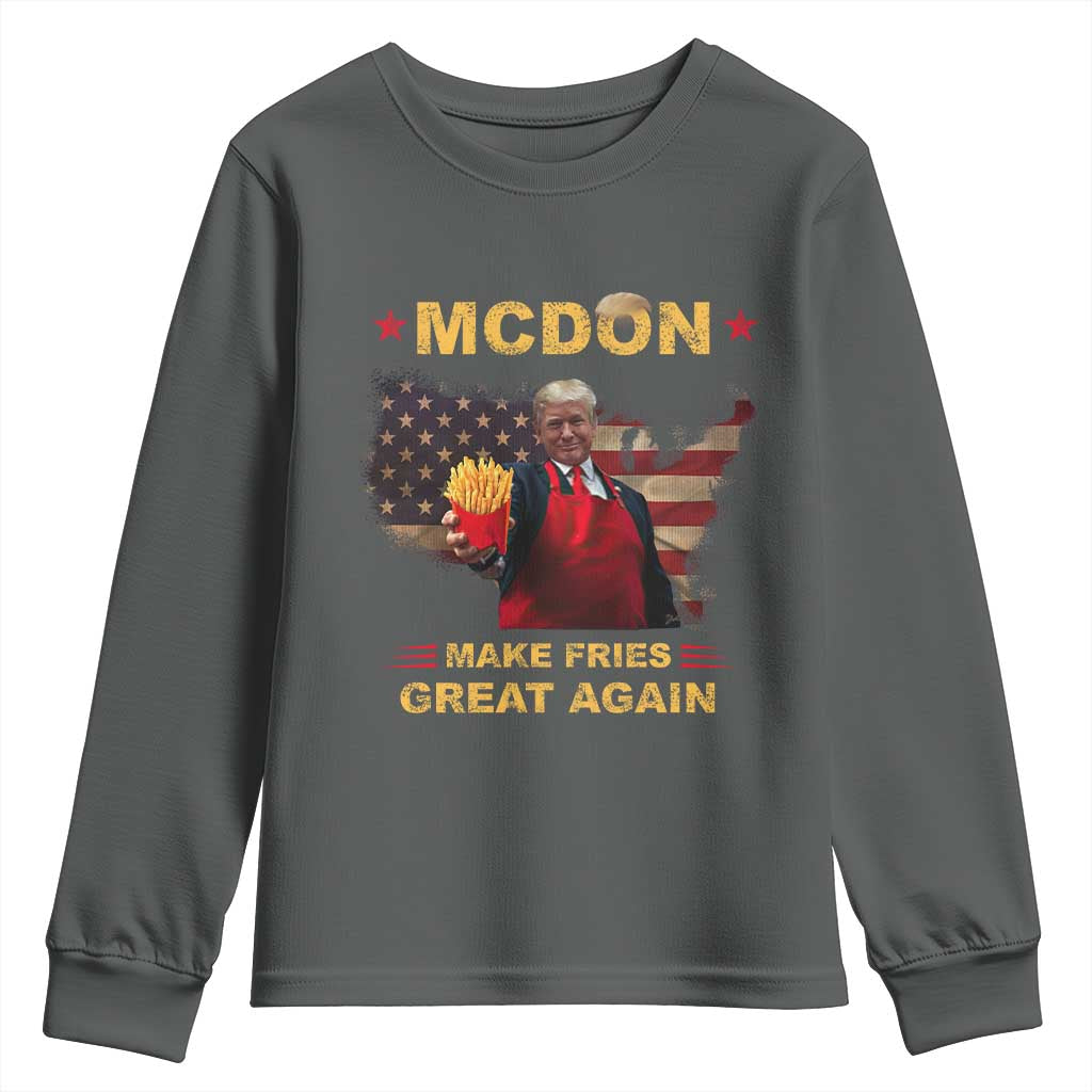 Funny Trump 2024 Youth Sweatshirt President Trump Makes Fries Great Again American Flag TS10 Dark Heather Print Your Wear