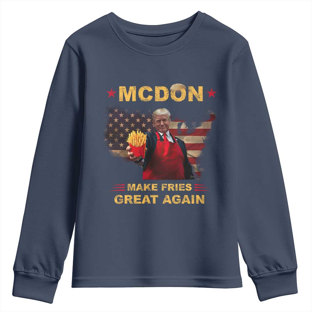 Funny Trump 2024 Youth Sweatshirt President Trump Makes Fries Great Again American Flag TS10 Navy Print Your Wear